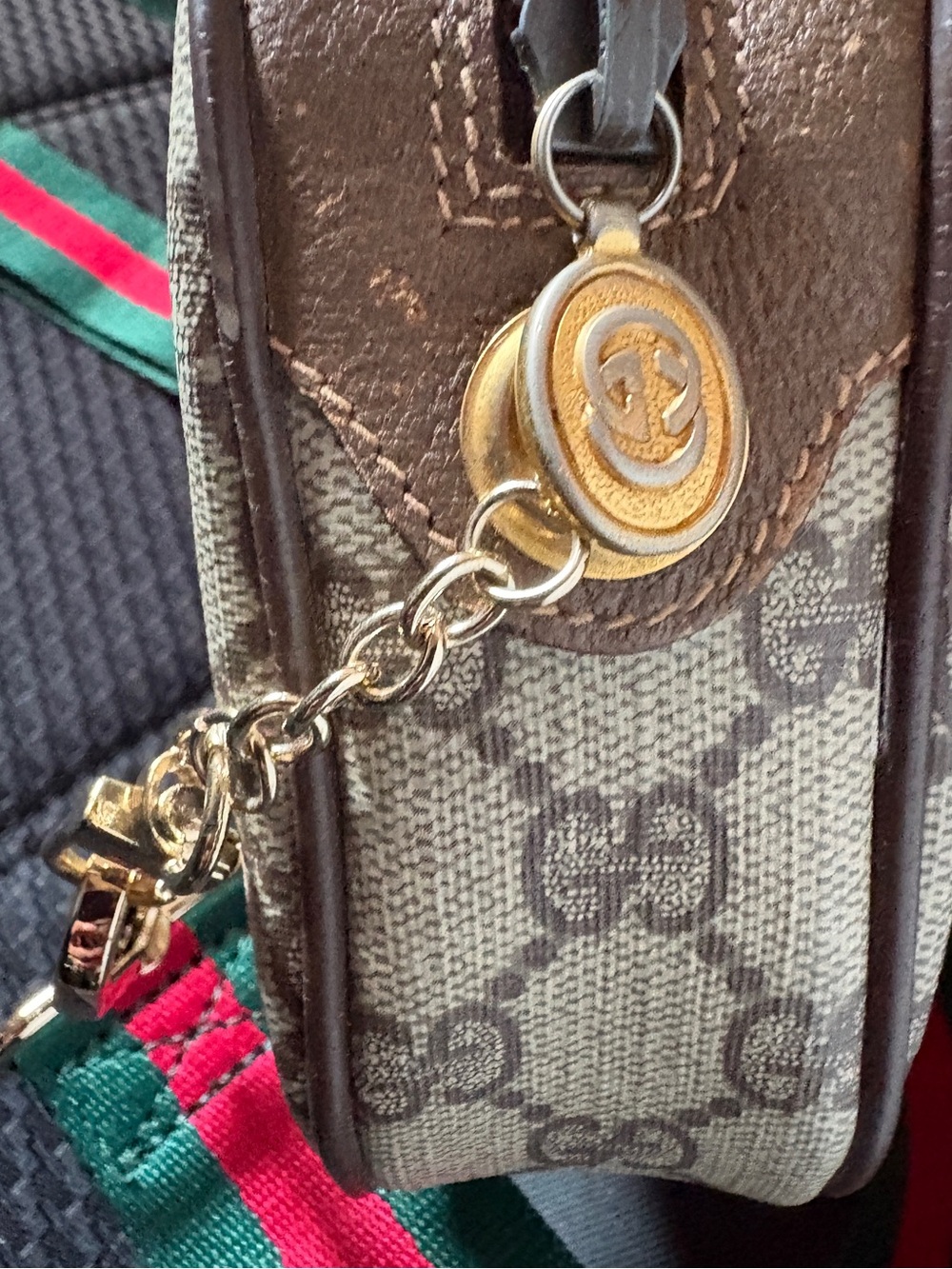 Gucci Brown Monogram Canvas Crossbody with Green-Red Web Stripe - Picture 2 of 6